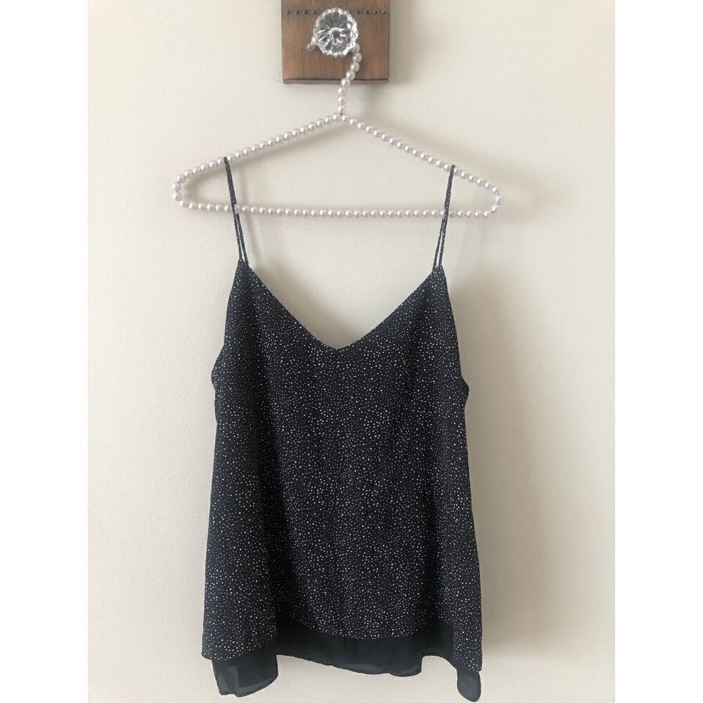 NWT Paper Crane Womens Size Large Black White Dotted Layered Camisole Tank Top